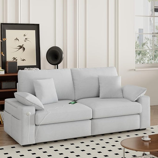76" Modern Loveseat Couches for Living Room, Comfy Loveseat Sofa with Deep Seat Couch, USB/Type-C Port, Side Storage, Removable Cover, Small Couches for Living Room, Light Grey