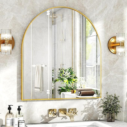 XRAMFY 31"x32" Arched Wall Mirror for Bathroom, Gold Vanity Mirror for Bedroom, Living Room, Entryway, Decorative Hanging Mirror for Wall