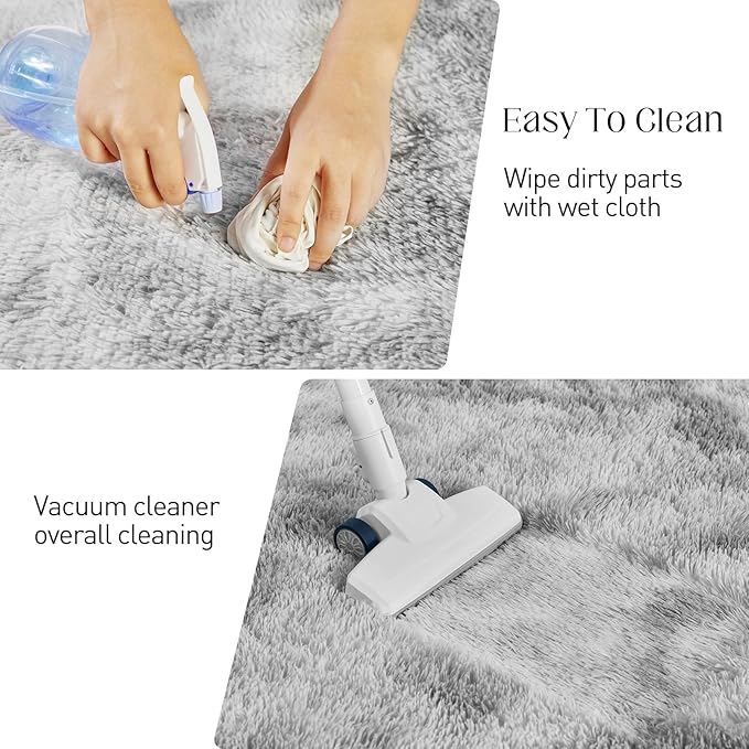 Puremy Ultra Soft Area Rugs for Living Room, 5x7 Tie-Dyed Light Grey Fluffy Plush Rugs for Bedroom, Non-Slip Floor Carpet for Nursery, Bedside, Playroom, Corridor, Indoor Decor