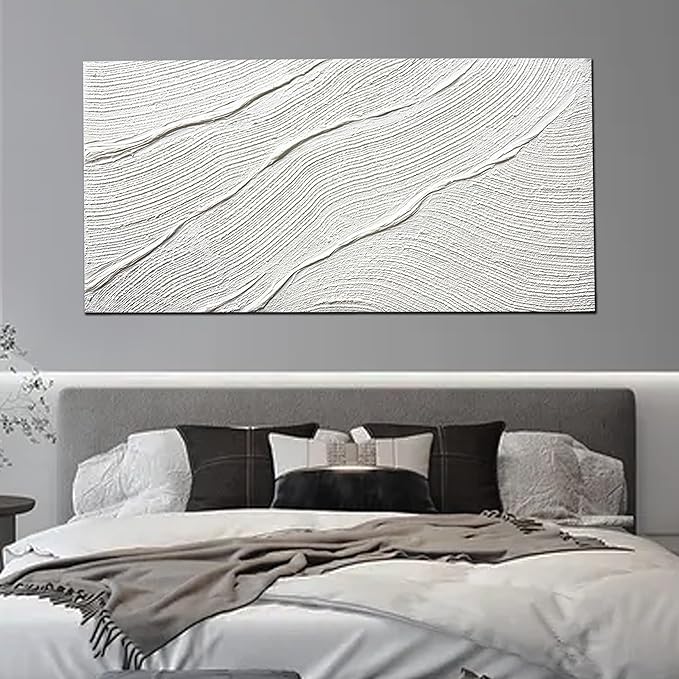 Tarfupth Large Abstract Canvas Wall Art for Living Room White Minimalist Textured Painting Hand-Painted Modern Neutral Artwork for Bedroom Office Decor 29"x58"