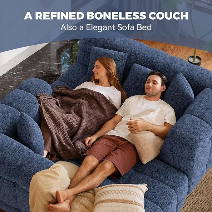 107" Modern Boneless Couch with L - Shaped Chaise, Comfy Chenille Modular Sectional Sofa with Tufted Design, Deep Seat Upholstered Sofa Bed, No - Assembly Sectional Couch, Blue