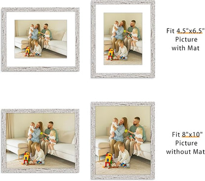 Picrit 8x10 Farmhouse Picture Frame Set of 12, Display 5x7 with Mat or 8x10 without Mat, Rustic Photo Frames for Wall Mounting or Table Top Display, Country Gray