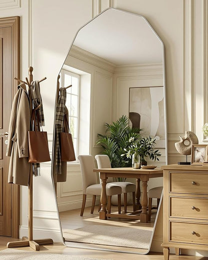 Antok Full Length Mirror, 76"x34" Floor Mirror, Free Standing Wall Mounted or Leaning Full Body Mirror with Aluminum Alloy Frame, Diamond Irregular for Bedroom Entryway Cloakroom, Silver