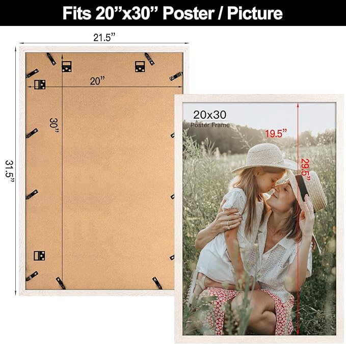 Momentworth 20x30 Frame Set of 3, Rustic White Wood Grain 20x30 Poster Frame for Gallery Wall Mounting (3 Pack,White)
