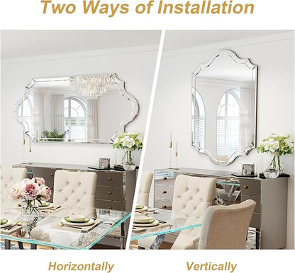 Chende Arch Large Mirror for Wall Decor with Clear Glass Frame, Beveled Edge, 24"x47" Living Room Decorative Mirror for Bathroom, Entrance, Hallway, Home Office, Unique Dual-Arch Design