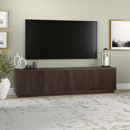 Henn&Hart Fluted TV Stand for TVs up to 85" with 2 Concealed Ribbed Storage Cabinets and Adjustable Shelves for Living Room, Family Room, or Office, Rich Brown