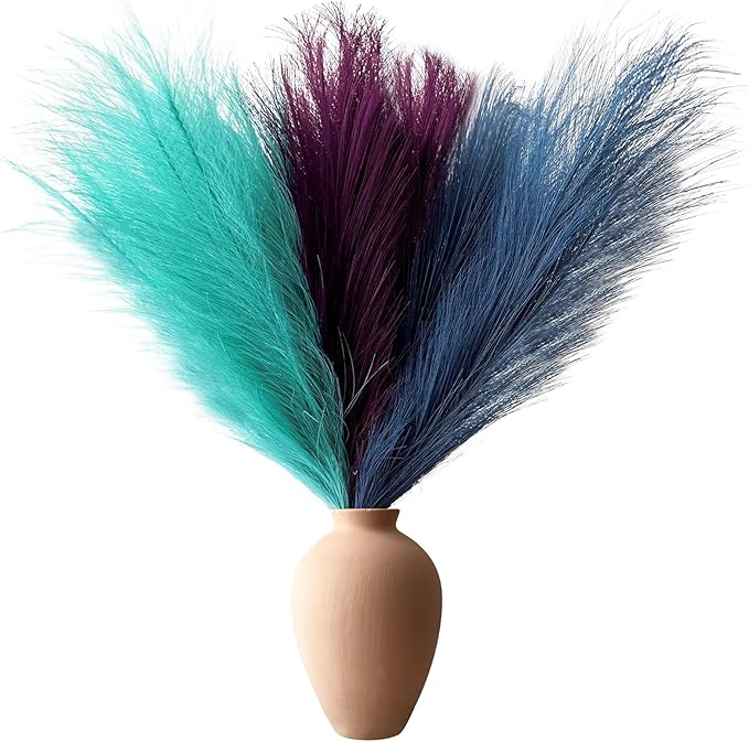 Pampas Grass Decor, Fluffy Faux Pampas Grass 6 Stem 18"/45cm Pompous Grass Small Flower Arrangement and Vase Filler for Boho Home Wedding Decoration
