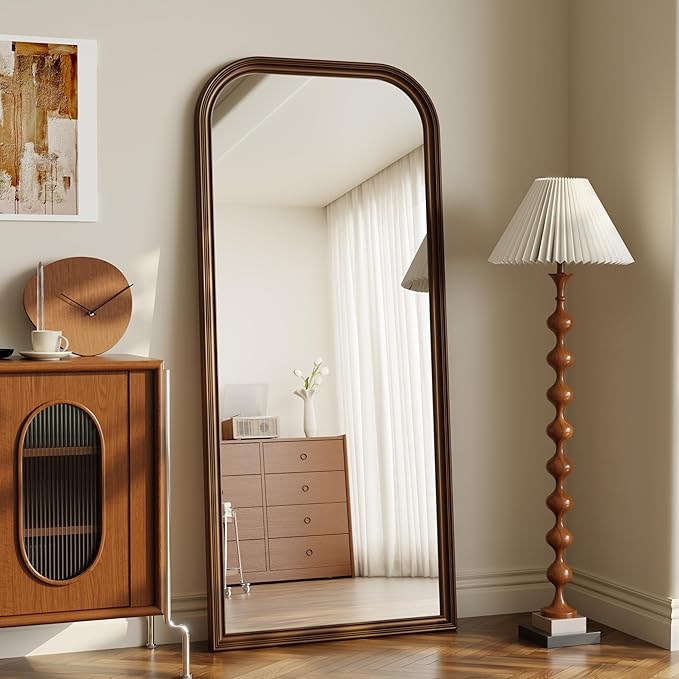 28"×69" Rounded Top Large Full Length Mirror, Arched Vintage Floor Stangding Body Mirror - PU Frame, Wall Mounted Hanging Leaning Antique Decor for Dressing Room, Entryway, Bedroom, Bronze