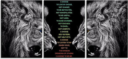 Inspirational I Choose Poster Motivational 3 Pieces Lion Wall Art for Office Inspirational Canvas Painting Prints Wall Pictures for Living Room Home Decor Framed Artwork [60''Wx 28''H]