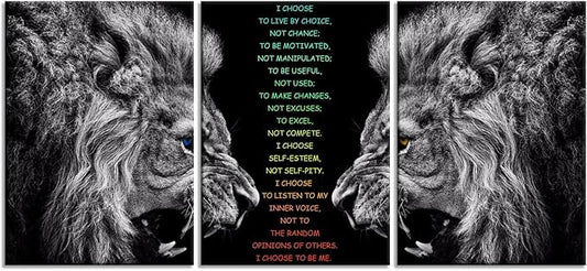 Inspirational I Choose Poster Motivational 3 Pieces Lion Wall Art for Office Inspirational Canvas Painting Prints Wall Pictures for Living Room Home Decor Framed Artwork [60''Wx 28''H]
