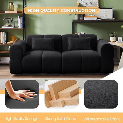 80" Modern Sofa Couch, Comfy Deep Seat Lambswool Cloud Sofa, Upholstered 3-Seater Boucle Couch, Oversized Loveseat for Living Room, Bedroom, Office, Apartment(Black)