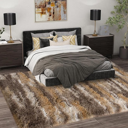 Shag Rugs for Bedroom, 4x6 Abstract Brown Soft Fuzzy Rugs for Living Room, Fluffy Shaggy Plush Carpet Girls Kids Room Dorm Upgrade Non-Slip