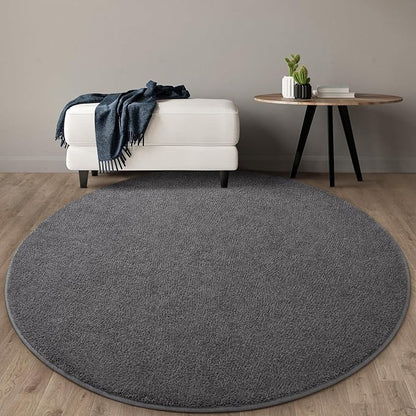 Gifeas Ultra Soft Round Area Rugs for Living Room Bedroom, 5x5 Feet Dark Grey Thickened Memory Foam Modern Indoor Circle Carpets, Non-Slip Comfy Circular Rug for Boys Girls Nursery Room Home Decor