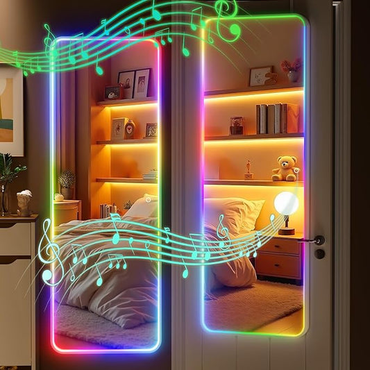 Hasipu 51"x18" LED RGB Door Mirror Full Length with Bluetooth Speaker, Full Body Full Length Over The Door Mirror with Lights, Door Hanging & Wall Mounted Mirror for Bedroom, Living Room, Cloakroom