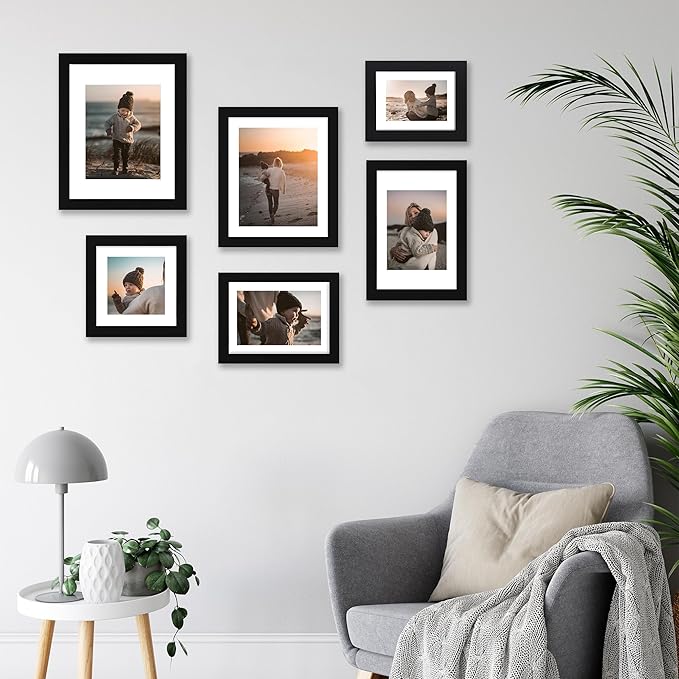 iRahmen 7x10 Picture Frame - High Definition Real Glass Wooden Photo Frames for Tabletop Display and Wall Mounting (Pure Black, Set of 2)