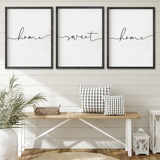 Heiple Set of 3 Framed Farmhouse Home Sweet Home Sign Above Bed Wall Decor for Bedroom Decor Wall Art Wood Signs