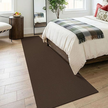 KOZYFLY Cotton Runners for Hallway 2.5'x8', Washable Runner Rug, Woven Non Slip Kitchen Runner, Braided Entryway Rug, Floor Carpet for Foyer, Bedroom, Hall, Brown/Dark Brown