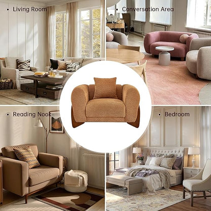 Morden Fort Boucle Armchair, Modern Upholstered Sofa Chair Wooden Leg with Durable Comfy Boucle Pet-Friendly 25'' Deep Seat & Pillow Couch Accent Chairs for Living Room Bedroom Reading, Toffee Orange