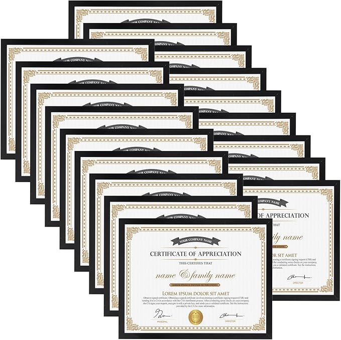 Hoikwo 18 Packs 8.5x11 Black Multi Plastic Picture Frames Set with Plastic Cover, Certificate Frames for Document Diploma Award, Light Weight Bulk 8.5 by 11 Frames Pack for Wall Hanging and Table