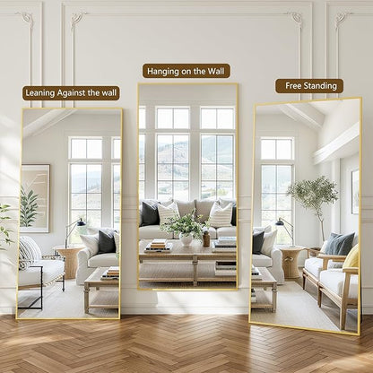 Koonmi 78"x35" Floor Mirror Full Length, Bedroom Floor Body Mirror with Stand, Large Gold Mirror, Leaning, Standing or Hanging Horizontally/Vertically