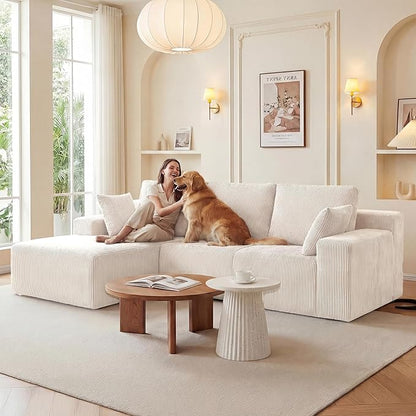 GRUSIGN Cloud Sectional Boneless Couches for Living Room, Modular L Shaped Couch with Deep Seat Oversized Left Facing Chaise, Memory Foam Compressed Spineless 3 Seater Sofa for Apartment, Beige