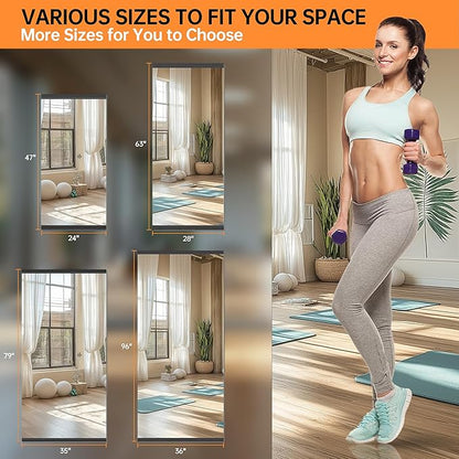 Hasipu Home Gym Mirror, 2 Pcs 63 x 28 Inches Each, Tempered Glass Wall Mounted Frameless Workout Mirrors, Ideal for Gym, Yoga, Garage, Dance Studio, Living Room, Bedroom, Bathroom Walnut Rectangular