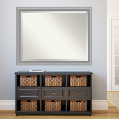 Amanti Art Silver Bathroom Mirror for Over Sink, 35x45 Peak Polished Nickel Narrow Rectangle Vanity Mirror, X-Large Traditional Frame, Hangs Horizonally and Vertically, Bathroom Wall Decor, Beveled