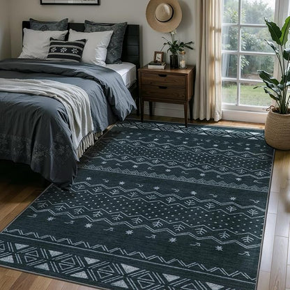 SERISSA 4x6 Area Rugs for Living Room, Washable Non-Slip Grey Boho Rug, Soft Low-Pile Geometric Indoor Carpet for Dining Room Bedroom Home Office Nursery