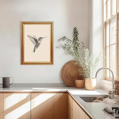 JLTULT Gold Framed Hummingbird Wall Art, Vintage Black White Sketch Wall Decor, Hummingbird Illustration Art Prints for Living Room Bedroom Office 12x16 Inches with Fade-Resistant Easy to Hang