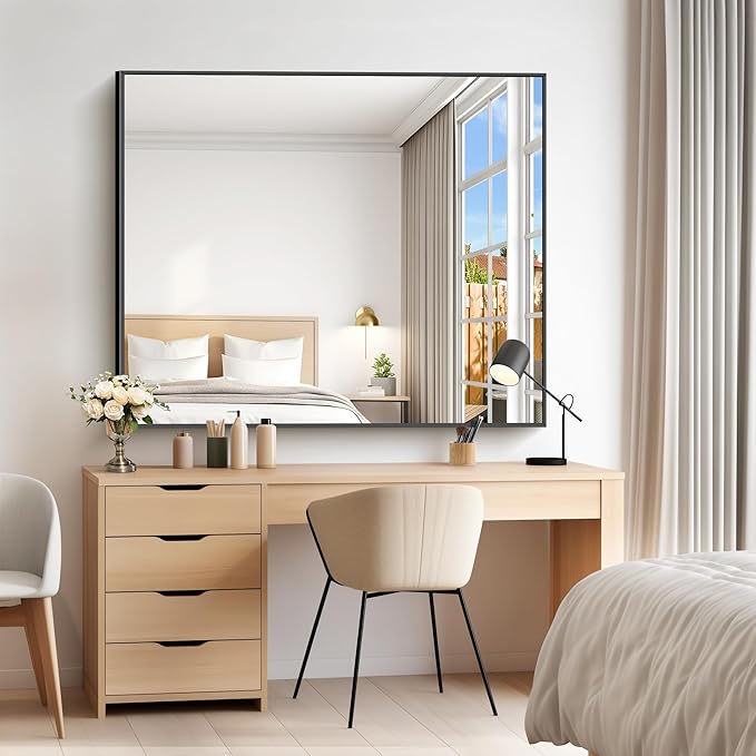 COFENY 40x48inch Black Bathroom Mirror, Black Rectangle Mirror with Frame, Large Rectangular Wall Mirrors for Bathroom, Living Room, Hair Salon, Big Farmhouse Mirror Hang Horizontal/Vertical