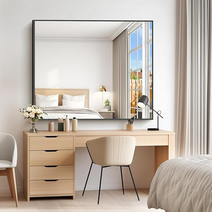 COFENY 40x48inch Black Bathroom Mirror, Black Rectangle Mirror with Frame, Large Rectangular Wall Mirrors for Bathroom, Living Room, Hair Salon, Big Farmhouse Mirror Hang Horizontal/Vertical