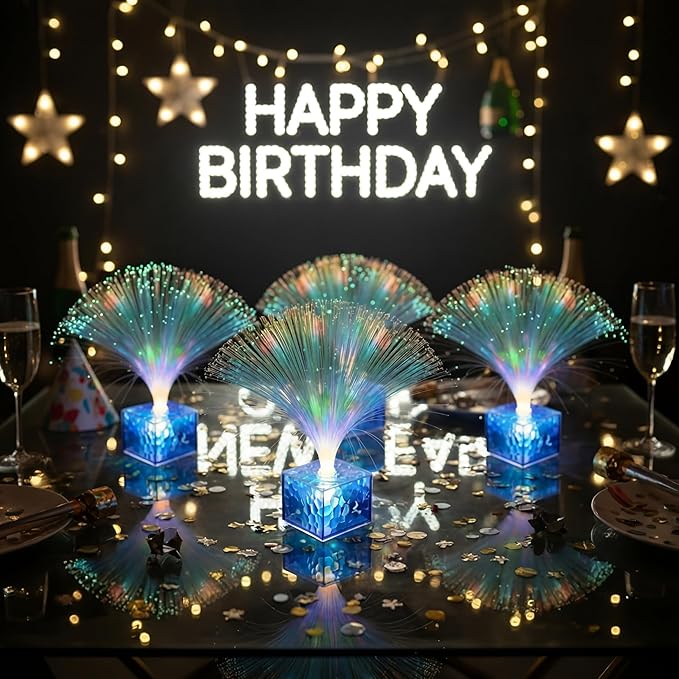 Amylove Mini Fiber Optic Lamp Bulk LED Light Color Changing Table Centerpiece Glow in The Dark Party Favors Supplies for Wedding Graduation Prom Birthday Disco Dance Decorations(9 Inch,Clear)