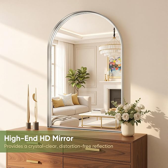 Arched Bathroom Mirror, 24x36 Inch Silver Arched Wall Mirror with Metal Deep Frame, Arch Mirrors for Wall Decor, Vanity, Entryway, Living Room