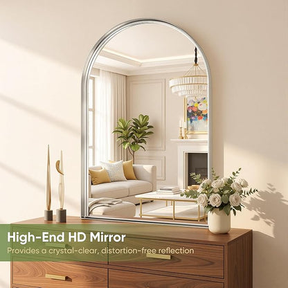 Arched Bathroom Mirror, 24x36 Inch Silver Arched Wall Mirror with Metal Deep Frame, Arch Mirrors for Wall Decor, Vanity, Entryway, Living Room