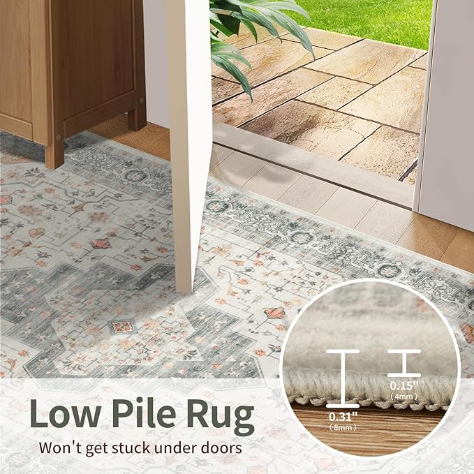 Rugxara 5X7 Taupe Washable Area Rug for Living Room, Vintage Boho Rugs for Office, Dining Room, Kids Room, Farmhouse, Low Pile Non Slip Carpet for High Traffic Areas