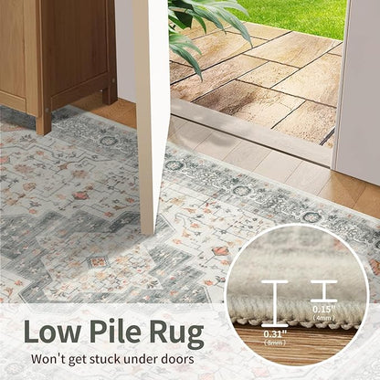 Rugxara 5X7 Taupe Washable Area Rug for Living Room, Vintage Boho Rugs for Office, Dining Room, Kids Room, Farmhouse, Low Pile Non Slip Carpet for High Traffic Areas