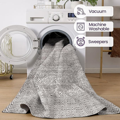 DEXI Area Rugs for Living Room, 8x10 Washable Low Pile Vintage Rug for Bedroom, Non Slip Large Indoor Carpet for Dining Office Nursery, Greyish Brown