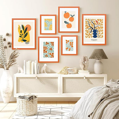 KINLINK 8x10 Picture Frame Orange, Solid Wood Frames with Acrylic Plexiglass for Pictures 4x6/5x7 with Mat or 8x10 without Mat, Tabletop and Wall Display Photo Frame, Set of 4