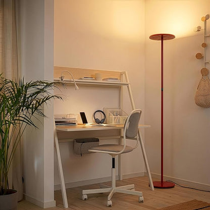 Brightech Sky LED Floor lamp, Torchiere Super Bright Floor Lamp for Living Room Decor & Office - Dimmable, Tall Standing Lamp with Warm Light for Bedroom & Reading - Red