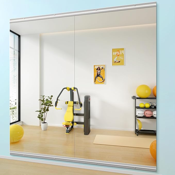 Hasipu Home Gym Mirror 79" L x 36" W - 2PCS Large Full Body Mirror for Yoga, Fitness, Garage, Dance Studio, Wall-Mounted, 0.16in Tempered Glass Frameless