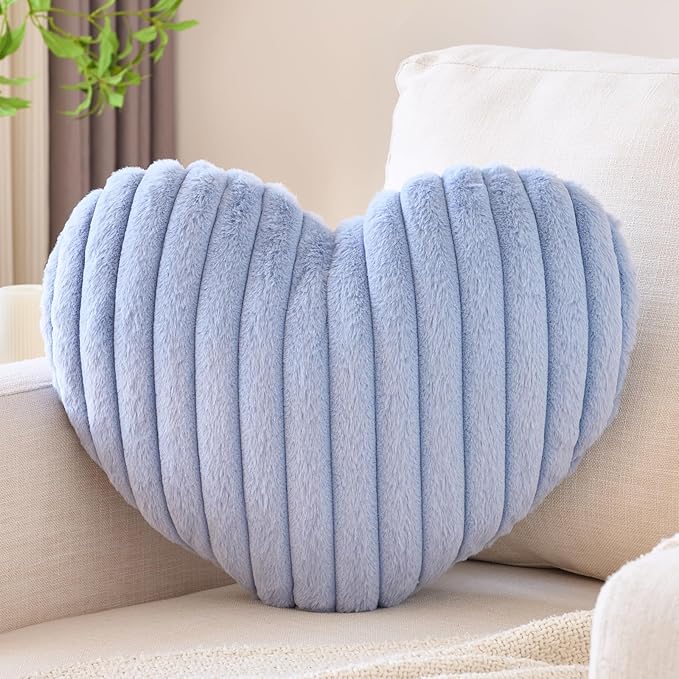 Heart Pillow, Heart Shaped Pillow with Soft Plush for Couch Bed, Decorative Throw Pillows for Bedroom Livingroom, Cozy Heart Pillows Home Decor Pillow Cushion (Grey Blue, Large 19.6" x 15.7")