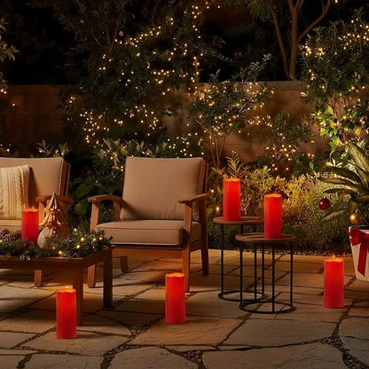 Homemory 4"x10" Burgundy Flameless Candles, Red Candles, Outdoor Waterproof Flameless Candles with Remote and Timers, Battery Operated LED Pillar Candles, Christmas Decor, Won't Melt Plastic, Set of 2