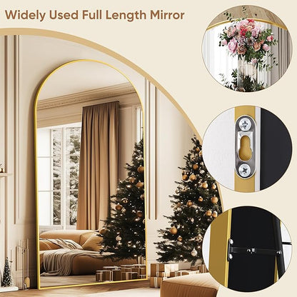 Full Length Mirror, 77"x38" Oversized Arched Mirror Large Standing Mirrors, Tall Mirrors Body Floor Mirror for Bedroom Living Room Aluminum Frame, Gold