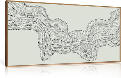 HLNIUC Neutral Abstract Framed Canvas Wall Art Set, Black Beige Wave Line Wall Decor, Large Minimalist Painting, Modern Geometric Art Print for Living Room, Bedroom, Dinning Room, Office - 40"x20"x1