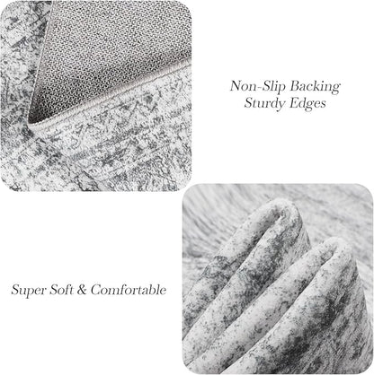 Soalmost 6x6 Grey Round Rug 6ft Living Room Circle Rug Gray Vintage Round Area Rug Non Slip Indoor Carpet for Dining Room Bedroom