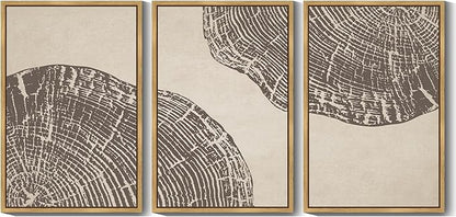 PHOPAGO Farmhouse Vintage Framed Wall Art Large 24x36in Set Gray Wood Tree Ring Spirals Nature Abstract Drawings Rustic Modern Art Decor for Living Room Bedroom - Natural Framed