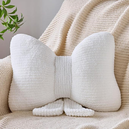 Bow Pillow, Decorative Throw Pillows with Soft Plush, Bow Throw Pillow for Couch Bed, Home Decor Bow Shaped Pillow for Bedroom Living Room (White, 16 Inches)