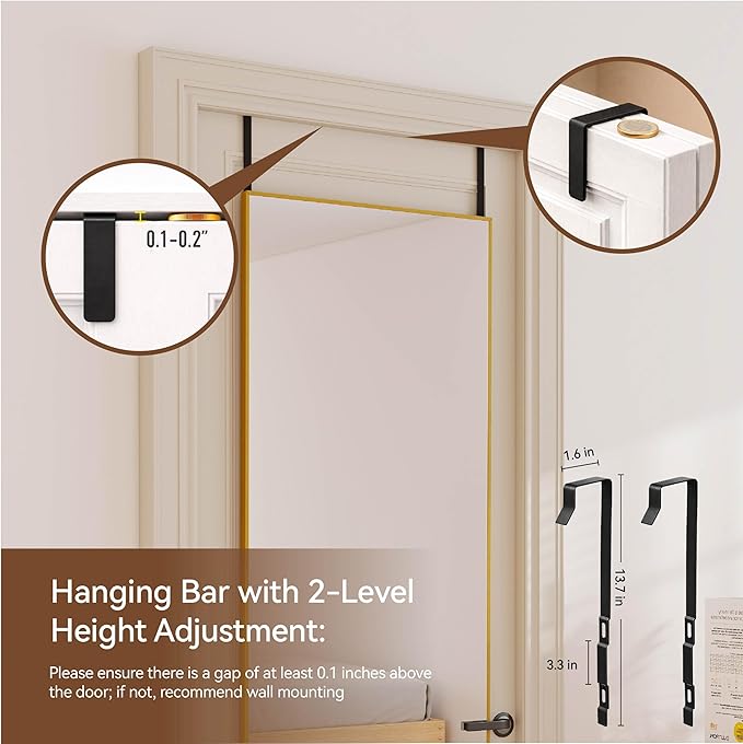 NARCISSUS 57x20 Mirror Door Hanging Full Length Body with Floor Stand or Wall Mounted Metal Aluminum Frame Tempered Glass Rectangle Mirrors for Bedroom Dressing Living Room Bathroom 57 inch Gold