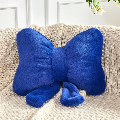 XVTRU Bow Pillow, Soft Bow Decorative Pillows with Faux Rabbit Fur, Cute Bow Throw Pillows, Aesthetic Home Decor Bow Shaped Plush Pillow for Bedroom Sofa Couch (Royal Blue, Large-16 Inch)