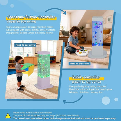 Bubble Tube Floor Lamp – Works with Various Controllers, Color-Changing Aquarium Mood Light for Visual Stimulation & Relaxation in Home, Sensory Rooms & Therapy Clinics (32Inch Bubble Lamp)